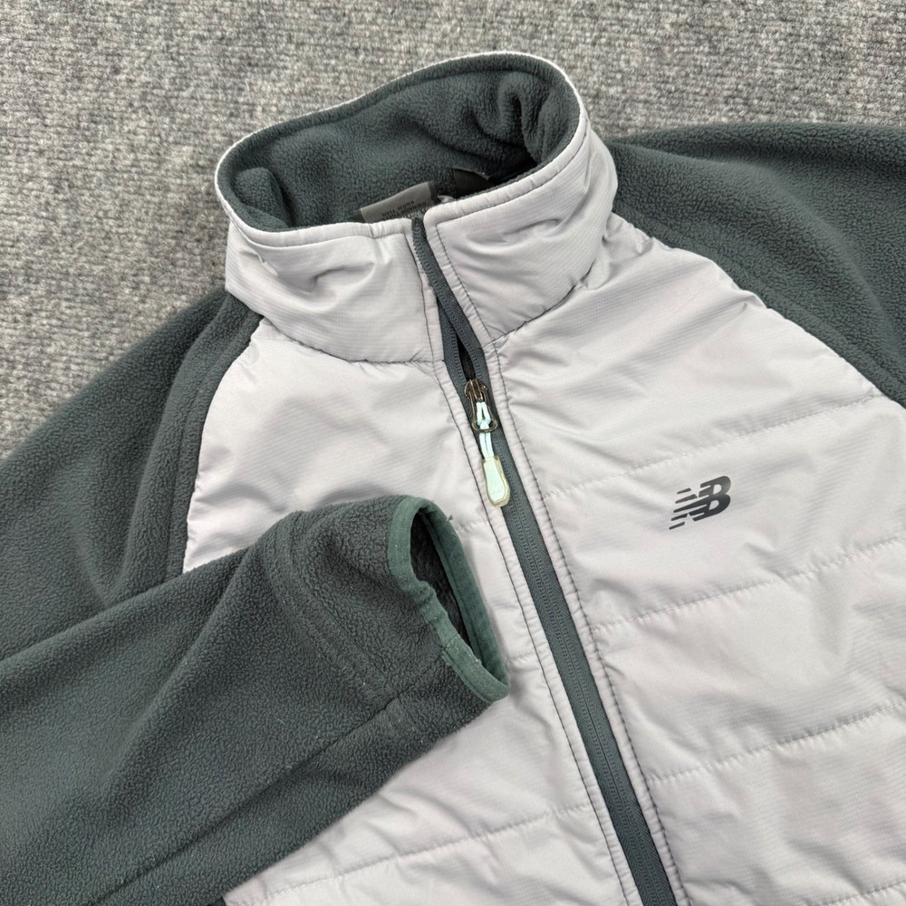 New Balance Women Puffer Fleece Jacket Full‎ Zip Gray Green Size Medium